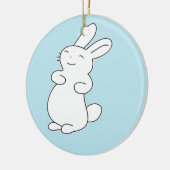 Witte konijntje lachen op blauw keramisch ornament (Links)