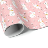Witte konijntjes: Schattige bloemig naadloos Cadeaupapier (Rol Hoek)