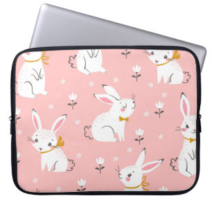 Witte konijntjes: Schattige bloemig naadloos Laptop Sleeve