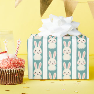 Witte konijntjes strepen cadeaupapier