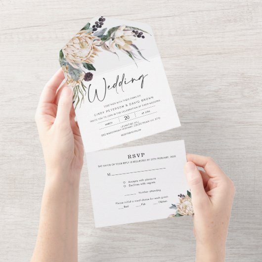 Witte Koning Protea All-in-One Trouw Uitnodiging (Afscheurbaar)