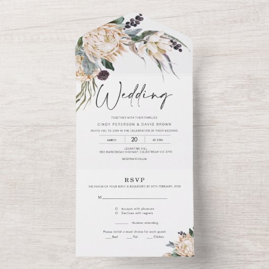 Witte Koning Protea All-in-One Trouw Uitnodiging (Binnen)