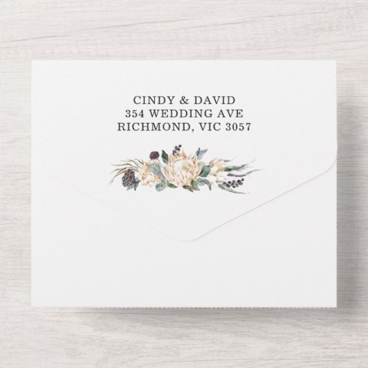 Witte Koning Protea All-in-One Trouw Uitnodiging (Achterkant)