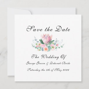 Witte Koning Protea Aquarel Bloemstuk Klassieker Save The Date
