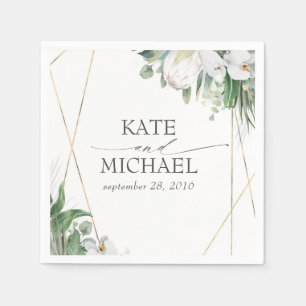 Witte Koning Protea Orchideeën Tropische bruiloft Servet