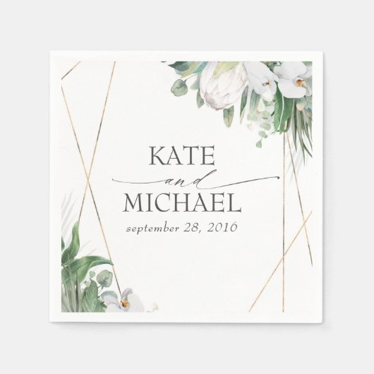 Witte Koning Protea Orchideeën Tropische bruiloft Servet (Voorkant)