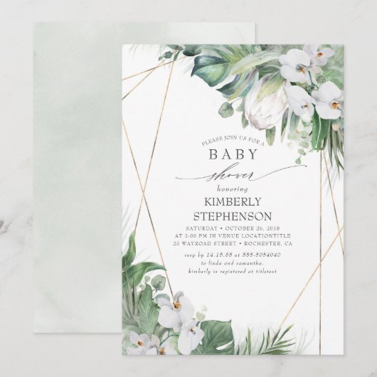 Witte koning Protea Orchids Tropisch Baby shower Kaart (Voorkant / Achterkant)