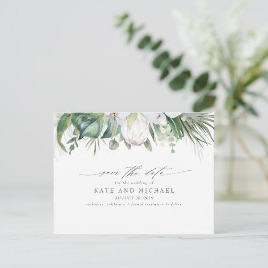 Witte Koning Protea Tropische Bloemen Save the Dat Briefkaart (Staand voorkant)