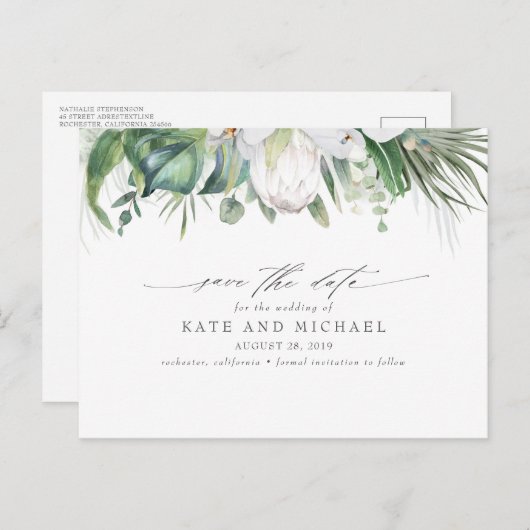 Witte Koning Protea Tropische Bloemen Save the Dat Briefkaart (Voorkant / Achterkant)