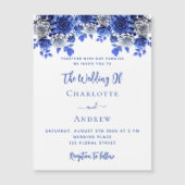 Witte koningsblauwe bloemen luxe bruiloft magnetische uitnodiging (Voorkant)