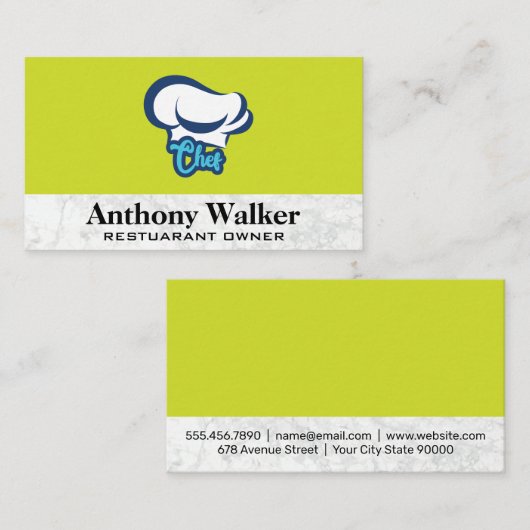 Witte kookmuts | Witte marmeren achtergrond Visitekaartje (Voorkant / Achterkant)