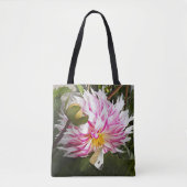 Witte Kool Vlinder op Roze Dahlia Floral Tote Bag (Voorkant)
