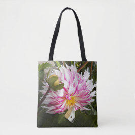 Witte Kool Vlinder op Roze Dahlia Floral Tote Bag
