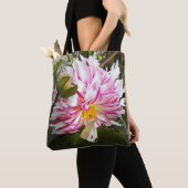Witte Kool Vlinder op Roze Dahlia Floral Tote Bag (Dichtbij)