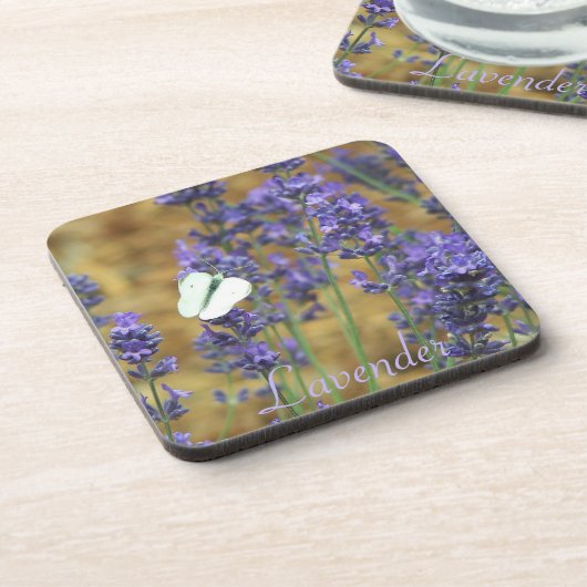 Witte koolvlinder op lavendel bier onderzetter (Linkerzijde)