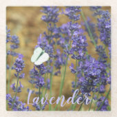 Witte koolvlinder op lavendel glazen onderzetter (Voorkant)