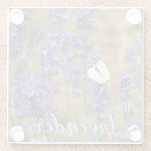 Witte koolvlinder op lavendel glazen onderzetter (Achterkant)