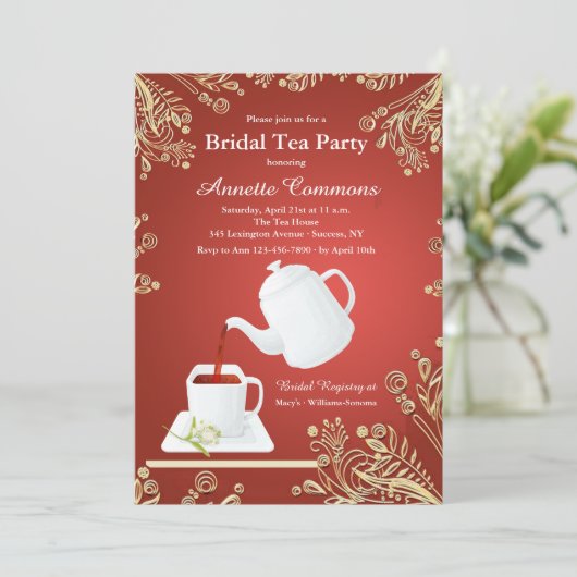 Witte kop thee uitnodiging (Staand voorkant)