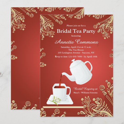 Witte kop thee uitnodiging (Voorkant / Achterkant)