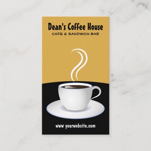Witte kop van Stoomkoffie Zwart en Beige Cafe Visitekaartje (Voorkant)