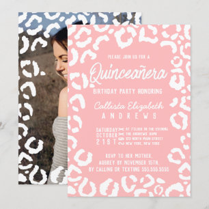 Witte Koraal Cheetah Leopard Quinceañera Foto Kaart
