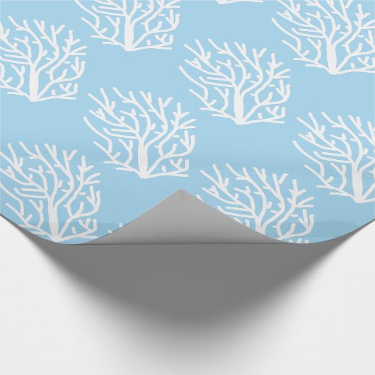 Witte koraal eco-oceaan blauw en wit cadeaupapier (Hoek)