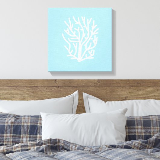 Witte koraal eco-oceaan blauw en wit canvas afdruk (Insitu (Slaapkamer))