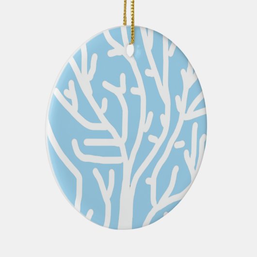 Witte koraal eco-oceaan blauw en wit keramisch ornament (Rechts)