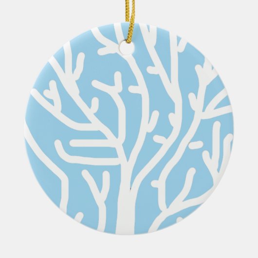 Witte koraal eco-oceaan blauw en wit keramisch ornament (Voorkant)