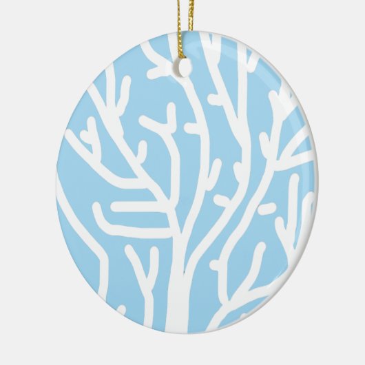 Witte koraal eco-oceaan blauw en wit keramisch ornament (Links)
