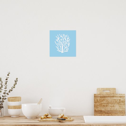 Witte koraal eco-oceaan blauw en wit poster (Keuken)
