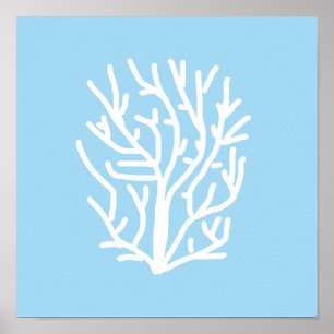 Witte koraal eco-oceaan blauw en wit poster