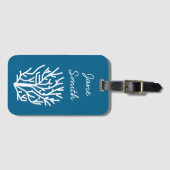 Witte koraal op blauw aquatisch leven bagagelabel (Voorkant (horizontaal))