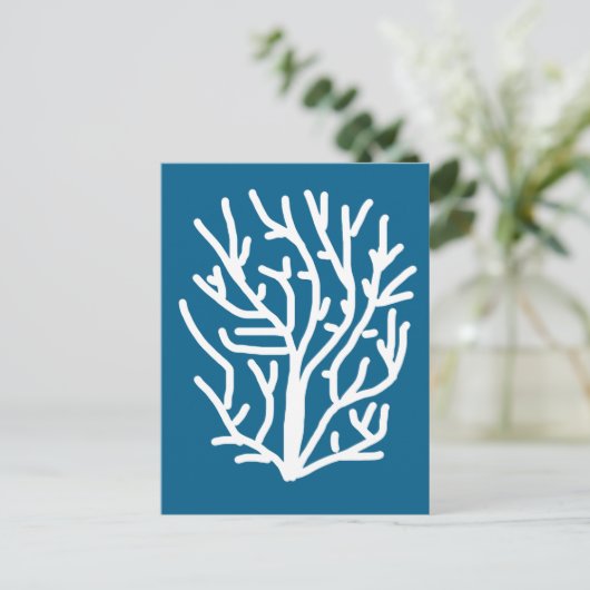 Witte koraal op blauw aquatisch leven briefkaart (Staand voorkant)