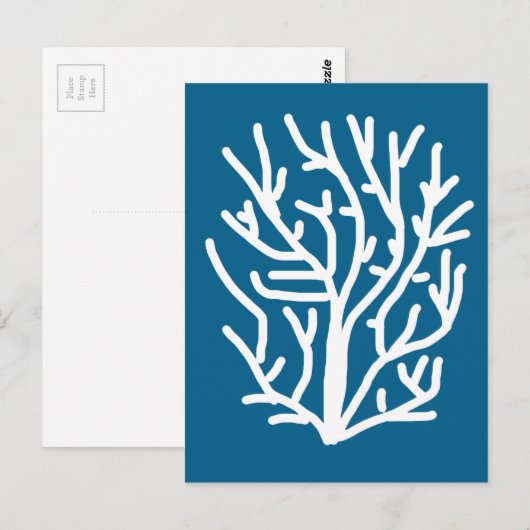 Witte koraal op blauw aquatisch leven briefkaart (Voorkant / Achterkant)