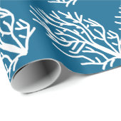 Witte koraal op blauw aquatisch leven cadeaupapier (Rol Hoek)