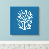 Witte koraal op blauw aquatisch leven canvas afdruk (Insitu (Houten vloer))
