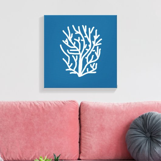 Witte koraal op blauw aquatisch leven canvas afdruk (Insitu (Woonkamer))