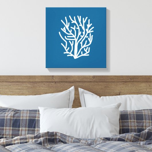 Witte koraal op blauw aquatisch leven canvas afdruk (Insitu (Slaapkamer))