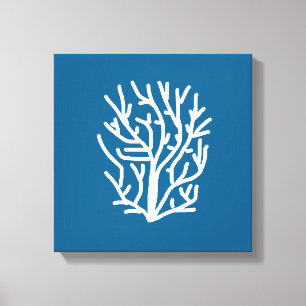 Witte koraal op blauw aquatisch leven canvas afdruk