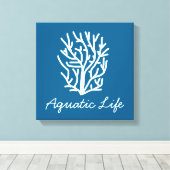 Witte koraal op blauw aquatisch leven canvas afdruk (Insitu (Houten vloer))