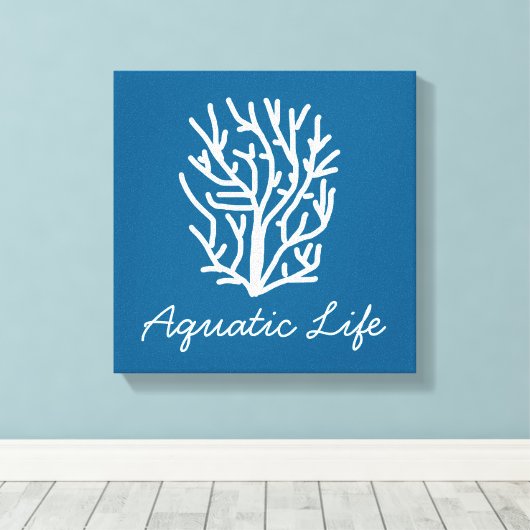 Witte koraal op blauw aquatisch leven canvas afdruk (Insitu (Houten vloer))
