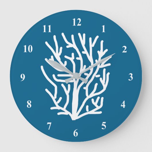 Witte koraal op blauw aquatisch leven grote klok (Voorkant)