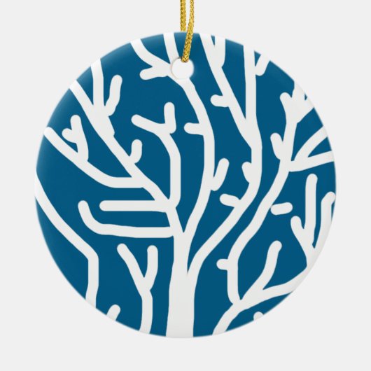 Witte koraal op blauw aquatisch leven keramisch ornament (Voorkant)