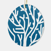 Witte koraal op blauw aquatisch leven keramisch ornament (Links)