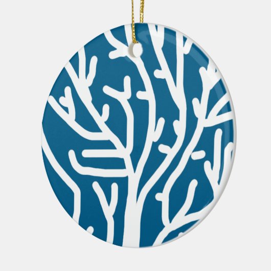 Witte koraal op blauw aquatisch leven keramisch ornament (Links)