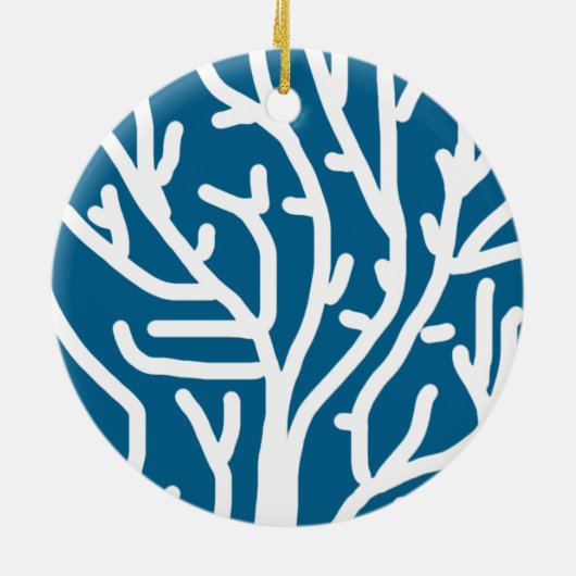 Witte koraal op blauw aquatisch leven keramisch ornament (Achterkant)