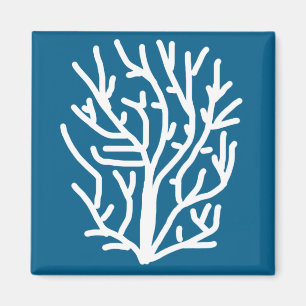 Witte koraal op blauw aquatisch leven magneet