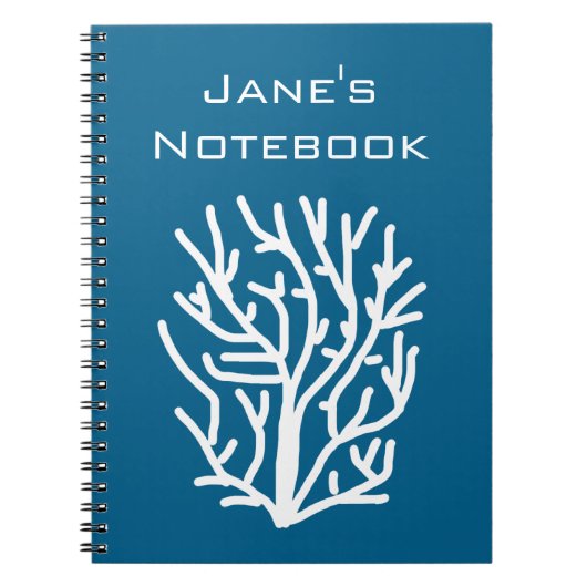 Witte koraal op blauw aquatisch leven notitieboek (Voorkant)