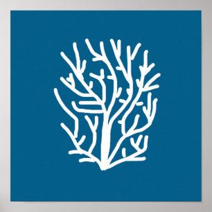 Witte koraal op blauw aquatisch leven poster